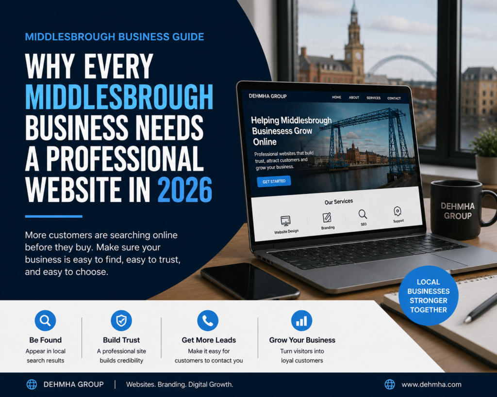 Why Every Middlesbrough Business Needs a Professional Website in 2026 – Dehmha Group web design graphic